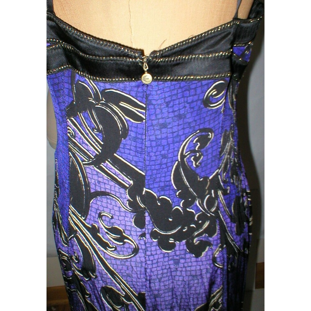 New Womens 8 NWT Italy Just Cavalli Purple Metallic Black Ruffle Print Dress 44 - Picture 4 of 12